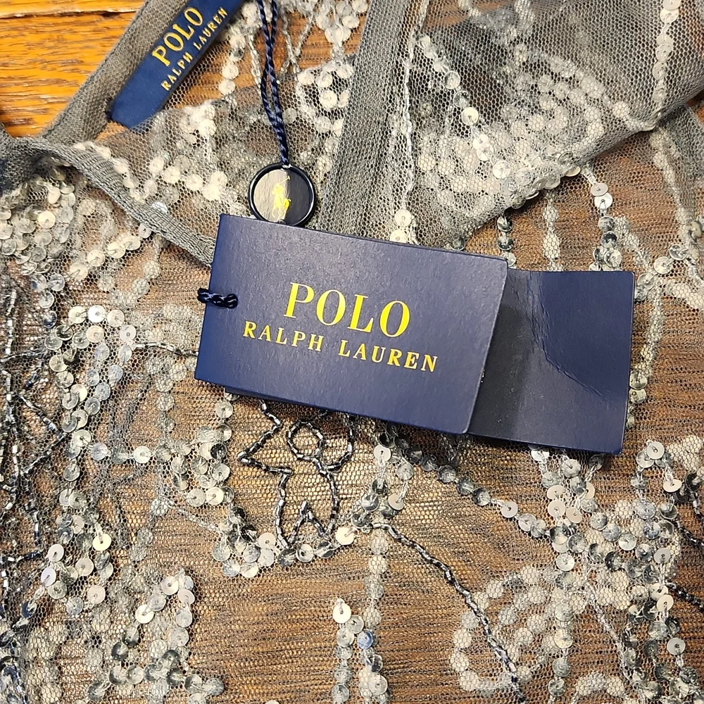 NWT STUNNING POLO RALPH LAUREN BLUE LABLE SHEER SEQUIN DRESS/ TUNIC - Picture 8 of 16